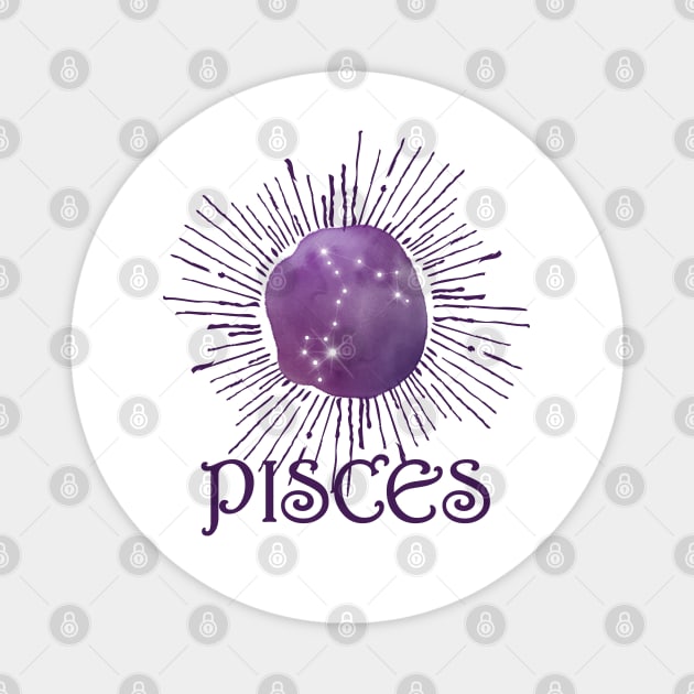 Pisces – star sign in purple, Pisces star sign Magnet by LollysLane